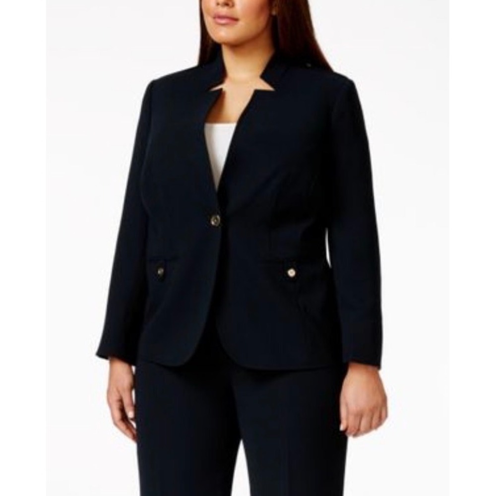 Tahari Black Blazer Notch Neckline Gold Button Details Luxury Military Women 20W